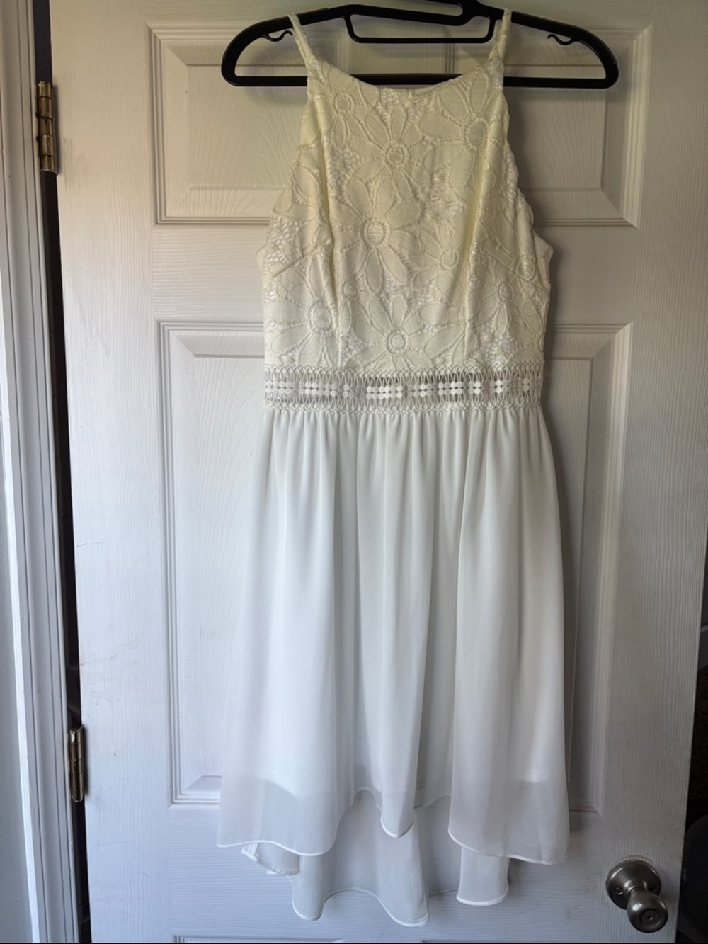 Iz Byer Ivory High-Low Lace Bodice Dress